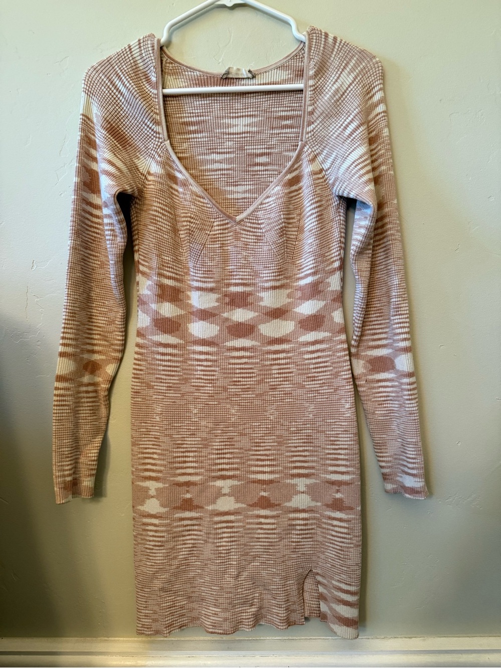 Altar'd State Space Dye Knit Long Sleeve Mini Dress Rust Cream Size Medium